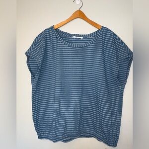 Striped Blue Casual Short-Sleeve Women's Top